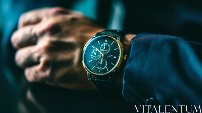 AI ART Elegant Black Leather Watch with Gold Accents | Stylish Man in Black Suit