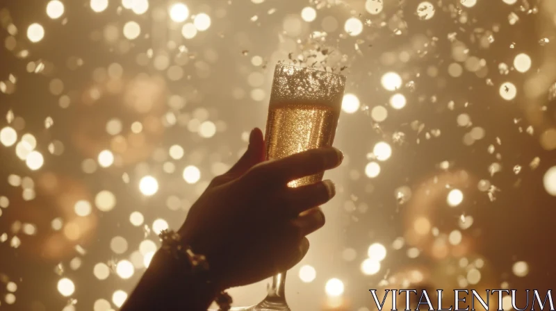 Elegant Champagne Celebration - Sparkling Glass with Falling Confetti AI Image