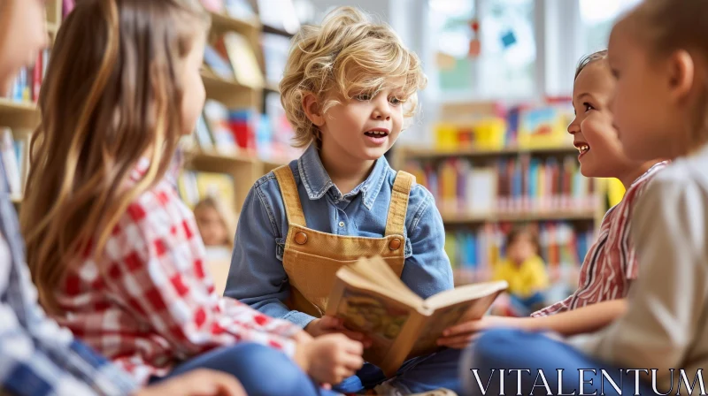 AI ART Enchanting Moment: Children Immersed in a Library Adventure