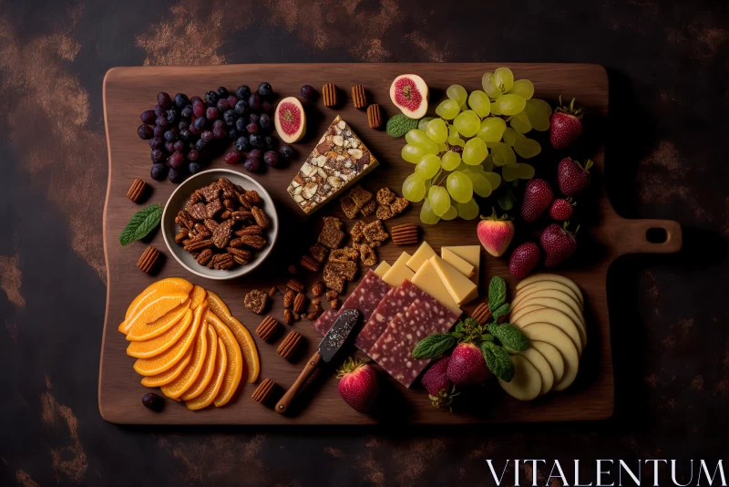 Exquisite Wooden Cheese Platter: Serving Up Snacks and Fruit AI Image