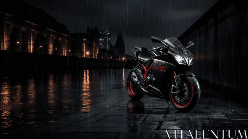 Intense Black Motorcycle in the Rain | Performance-Driven AI Image