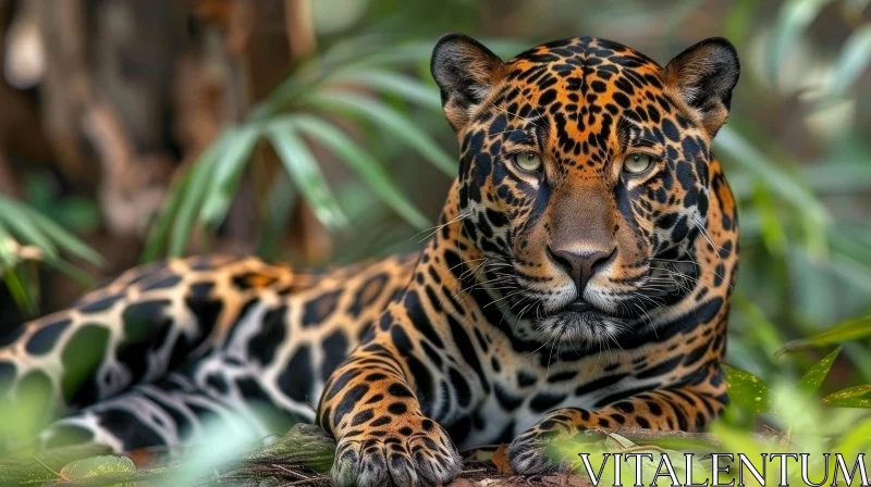 Intense Close-up Portrait of a Jaguar in Natural Habitat AI Image