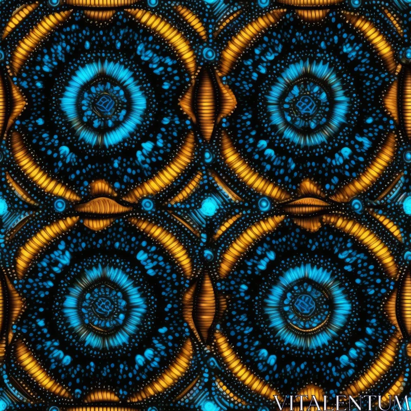 Symmetrical Blue and Yellow Kaleidoscope Pattern AI Image