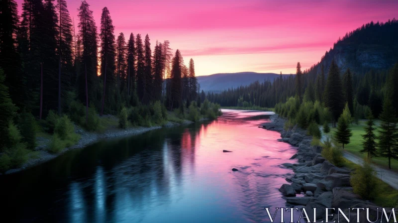 AI ART Tranquil River Landscape in Forest