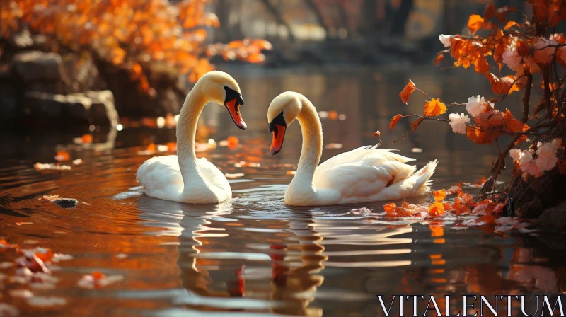 Tranquil Swans: A Serene Nature Scene AI Image
