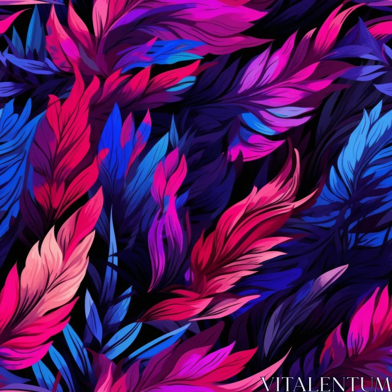 AI ART Tropical Leaves Hand-Painted Pattern on Black Background