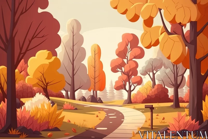 Vibrant Autumn Landscape: Cartoon-Style Tree Branch Road AI Image