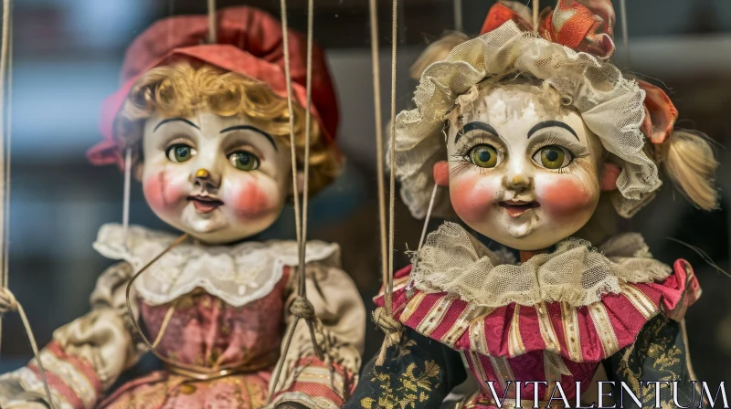 Vintage Marionettes with Strings - Enchanting Artwork AI Image