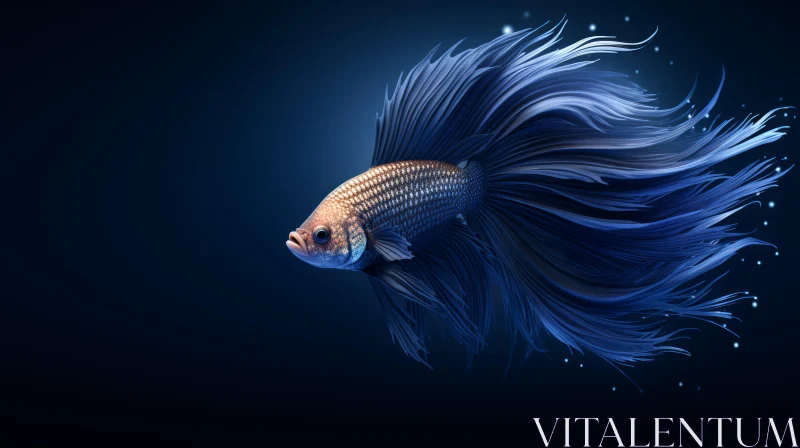 Blue and Gold Betta Fish 3D Rendering AI Image