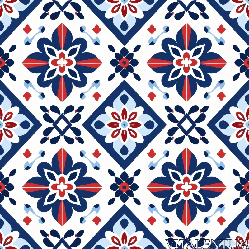 Blue and White Floral Delft Tiles Pattern AI Image