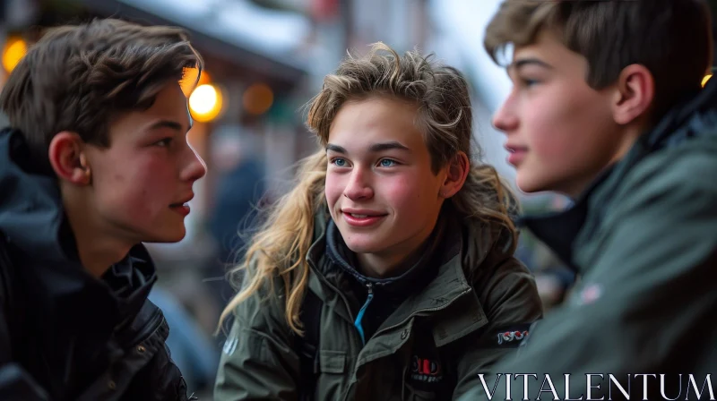 Captivating Winter Conversation Between Teenage Boys AI Image