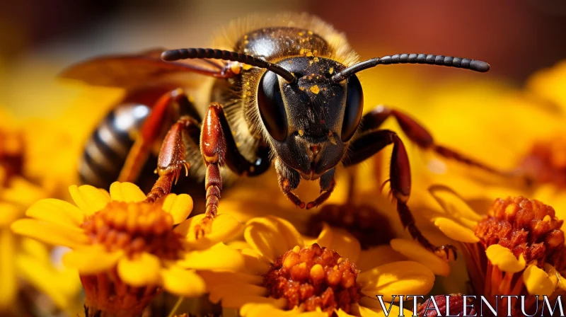Close-Up Bee on Yellow Flower AI Image
