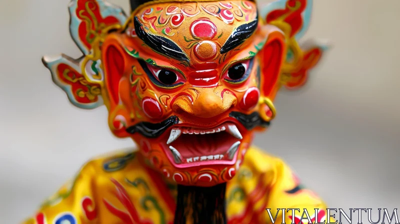 Close-Up of a Striking Chinese Opera Mask with Intricate Designs AI Image