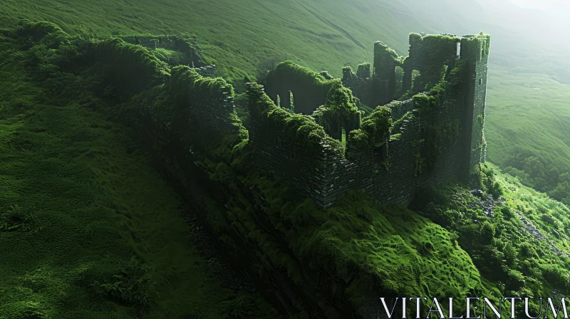 Ethereal Ruins: A Mysterious Digital Painting of a Castle AI Image