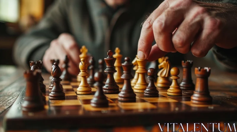 AI ART Intense Chess Battle: Man in Green Shirt Engaged in Strategic Game