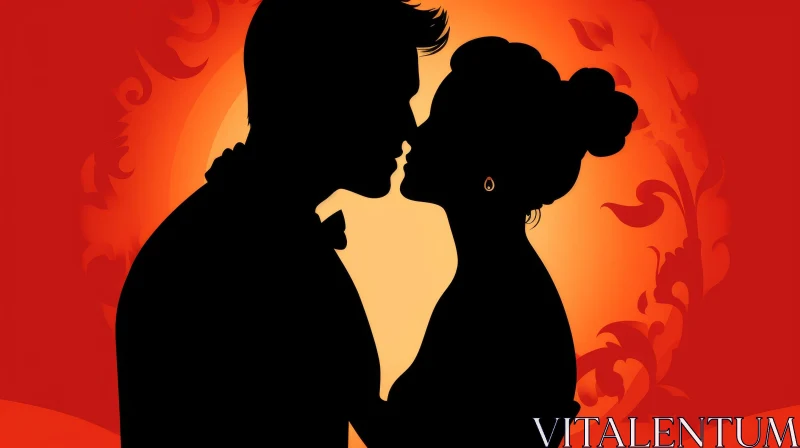 Romantic Silhouette Kiss - Vector Art AI Image