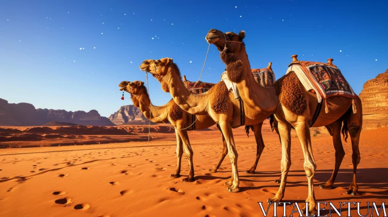Serene Scene in the Desert: Captivating Image of Camels in Arid Environment AI Image