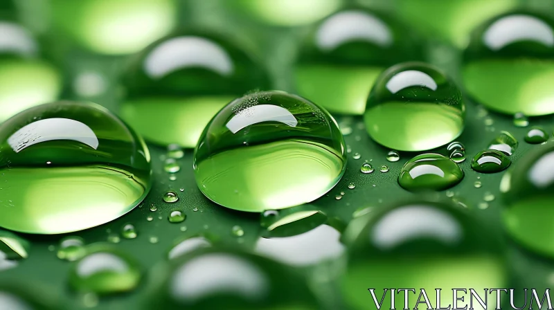 Serene Water Droplets on Green Surface AI Image