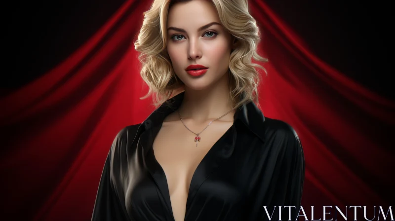 Serious Young Woman Portrait with Red Stone Necklace AI Image