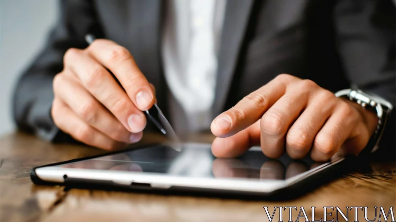 Businessman Using Tablet in Office | Technology and Productivity AI Image