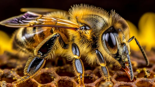 Close-up Honeybee on Honeycomb Photo