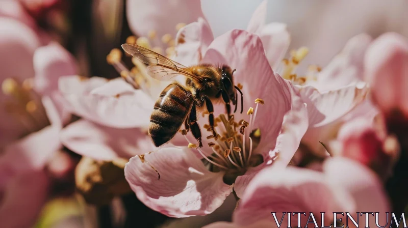 Close-up of Honeybee on Pink Flower AI Image