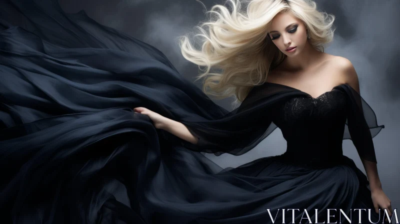 Elegant Woman Portrait in Black Evening Dress AI Image