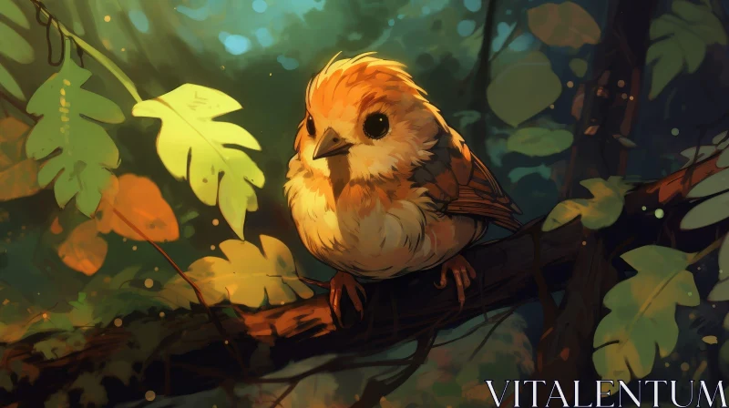 Enchanting Bird in Forest - Digital Painting AI Image