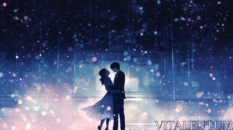 Enchanting Dance in Rain - Romantic Couple Art AI Image