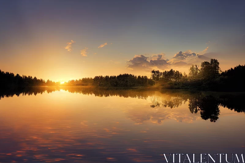 Enchanting Sunrise over a Serene Lake in Sweden | Nature Photography AI Image