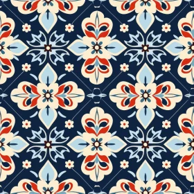 Moroccan Tiles Seamless Pattern - Dark Blue Background
