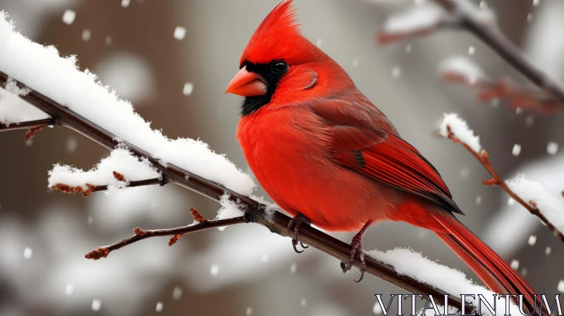 Northern Cardinal on Snow-Covered Branch AI Image
