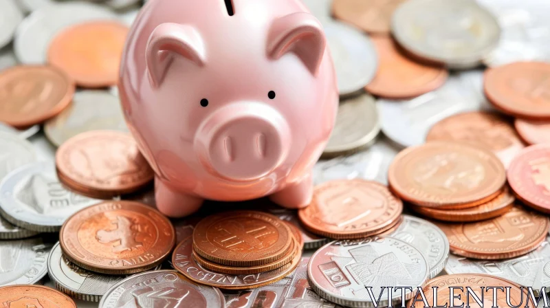 Pink Piggy Bank on Coins - Savings and Finance Concept AI Image