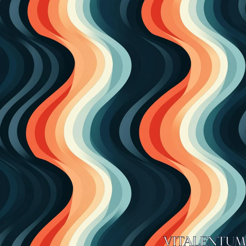 AI ART Retro Waves Seamless Pattern in Blue, Orange, White