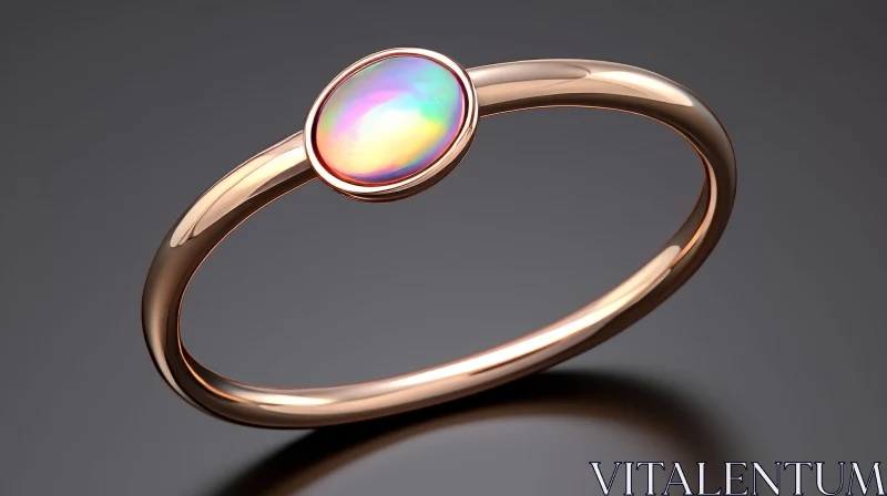 Rose Gold Ring with Oval Opal Gemstone - 3D Illustration AI Image