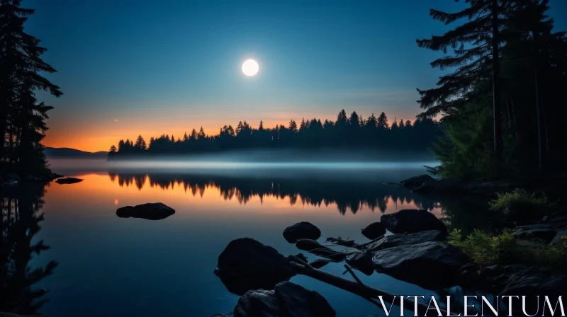AI ART Serene Night Landscape: Lake and Mountains