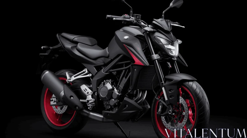 Sleek Black Motorcycle with Red Wheels - Angura Kei Inspired AI Image