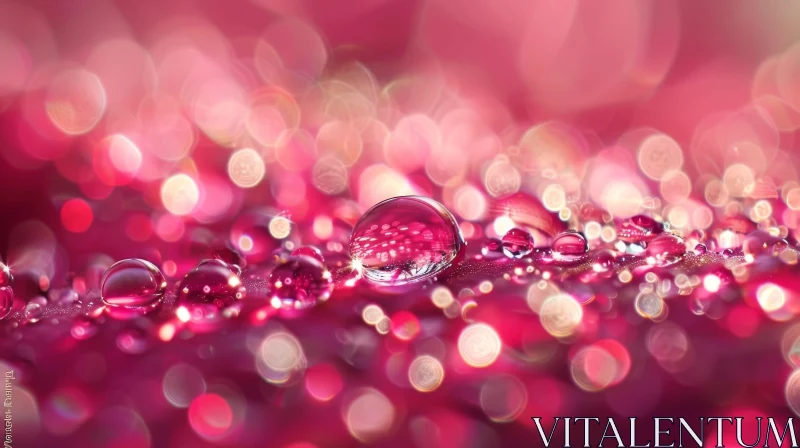Sparkling Water Drops on Pink Surface AI Image