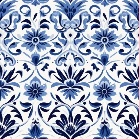 Traditional Blue and White Floral Damask Pattern