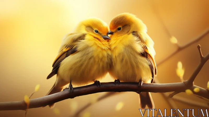 AI ART Yellow Birds on Branch - Love and Affection