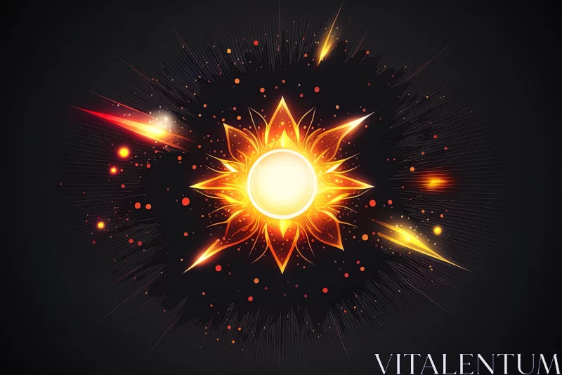 Burnt Sun Illustration on Dark Background with Fiery Flares AI Image