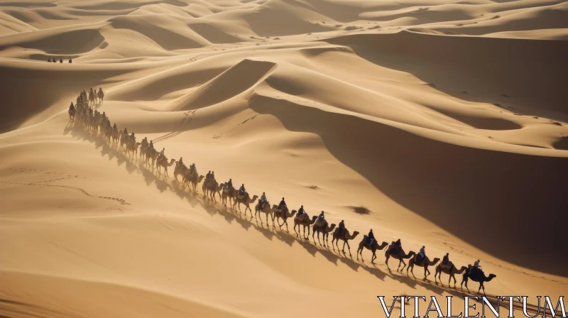 Caravan of Camels in a Vast Desert - A Mysterious Adventure AI Image