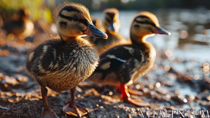 Charming Ducklings by the Lake AI Image