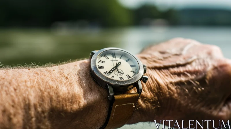 Close-up of a Man's Wrist with a Stylish Watch AI Image