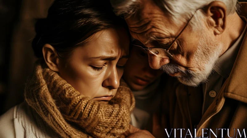 Emotional Photograph of an Elderly Man and Young Woman AI Image
