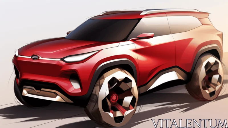 Expressive Red SUV Concept Driving Through City Space | Artwork AI Image