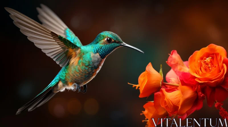 Graceful Hummingbird Approaching Colorful Flower AI Image