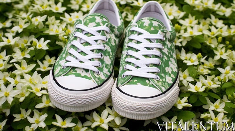 Green Floral Sneakers on White Flowers AI Image