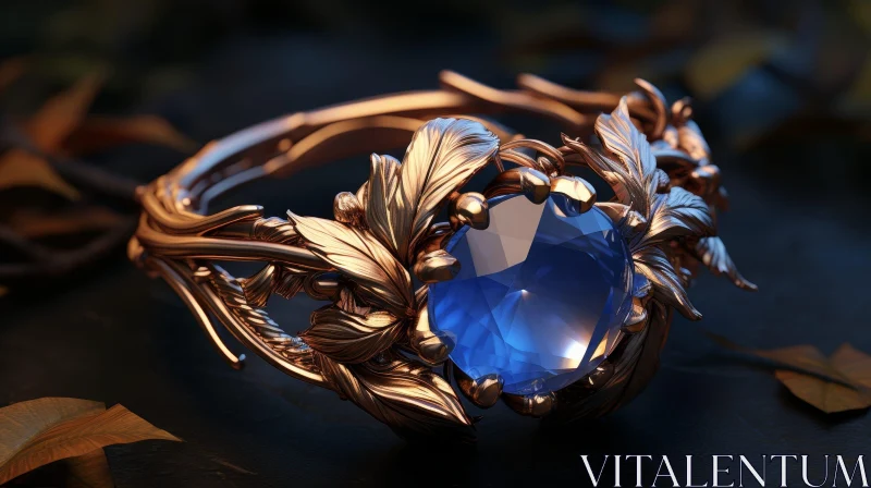 Intricate Gold Ring with Blue Gemstone AI Image