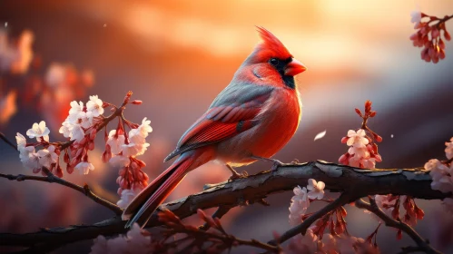 Northern Cardinal on Flowering Tree Painting